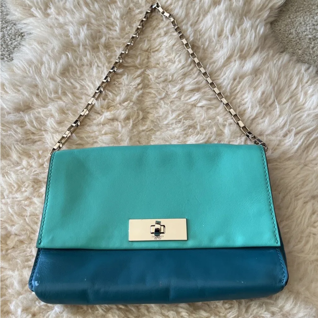 Kate Spade Medium Flap Shoulder Chain Bag Leather Turquoise